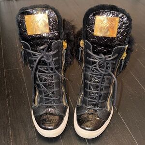 Giuseppe Zanotti Black Quilted Sneakers with Gold Details